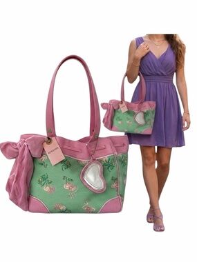 NWT Juicy Couture Daydreamer Bag Retro Cherry Tote Bag Green Pink